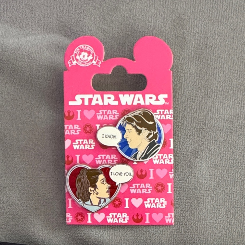Disney Star Wars “I Love You / I Know” Leia & Han Pin Set - New on Card